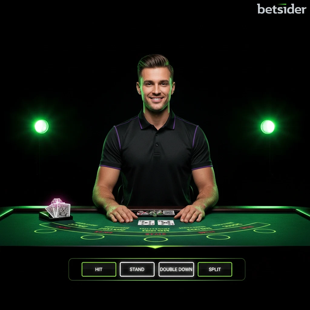Schermata di un tavolo di Blackjack Live su Betsider con un dealer reale e l'interfaccia di gioco