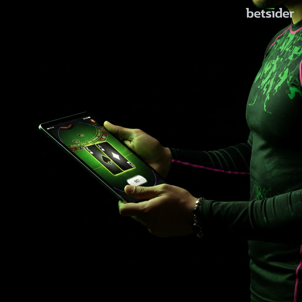 Un tablet che mostra un'interfaccia di gioco del blackjack online, evidenziando la compatibilità mobile.