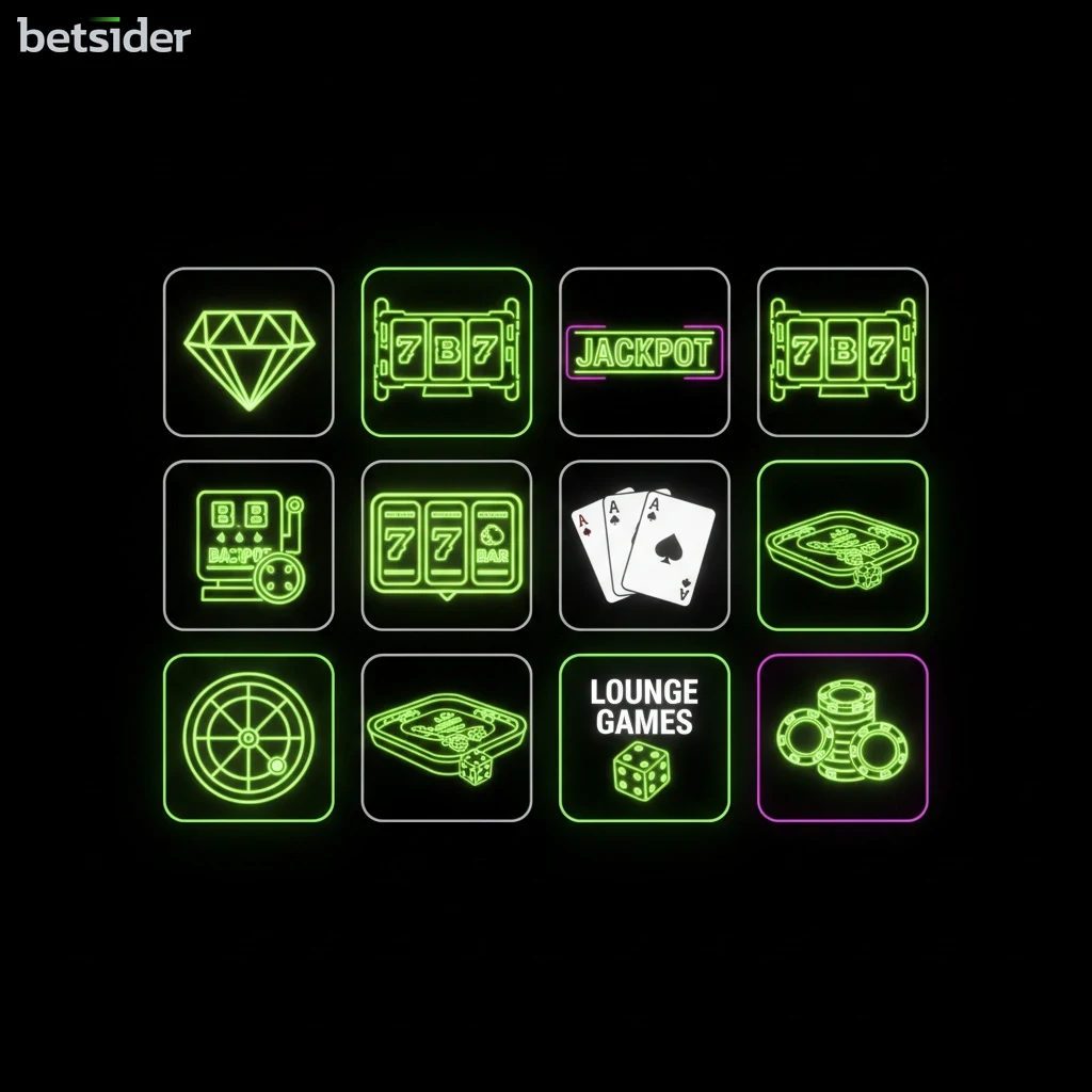 Lobby dei giochi del casino Betsider con slot e giochi da tavolo per i giocatori in Italia