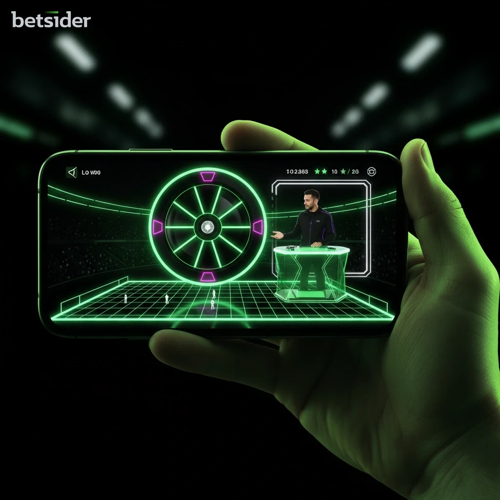 Una mano che tiene uno smartphone che mostra un tavolo di roulette live di Betsider.